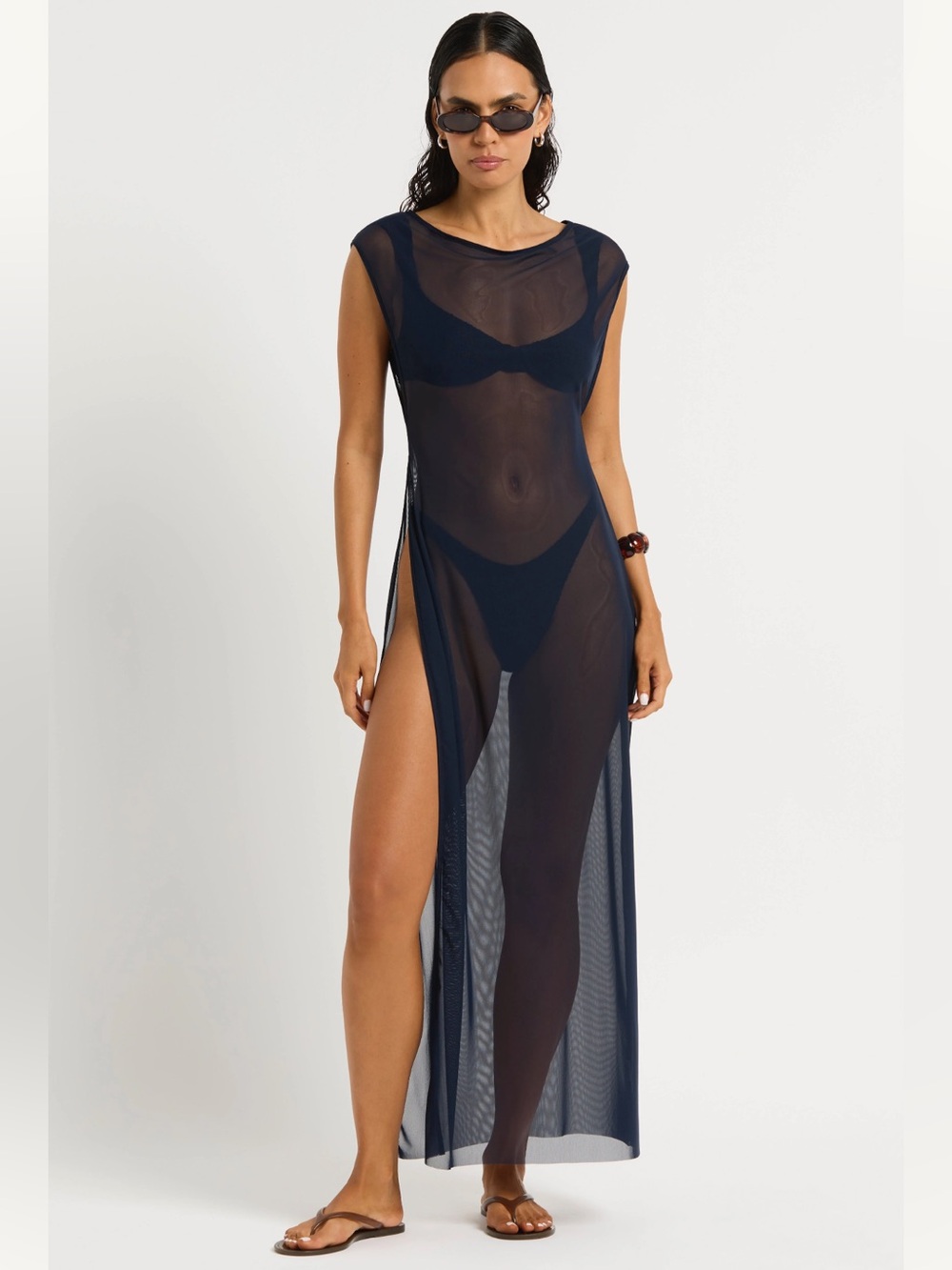 Bond eye shaina maxi dress Sheer Navy Beach Cover-Up Maxi Dress - Women Swim XS/